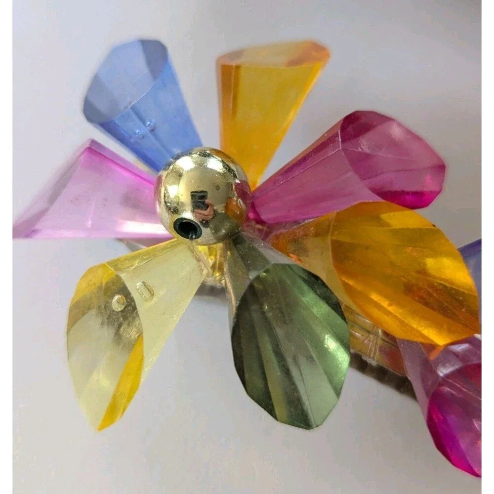 Vtg 80s Lucite Hair Barrette Clips Lot Of 3 Fancy Disco Rainbow Black Clear EUC